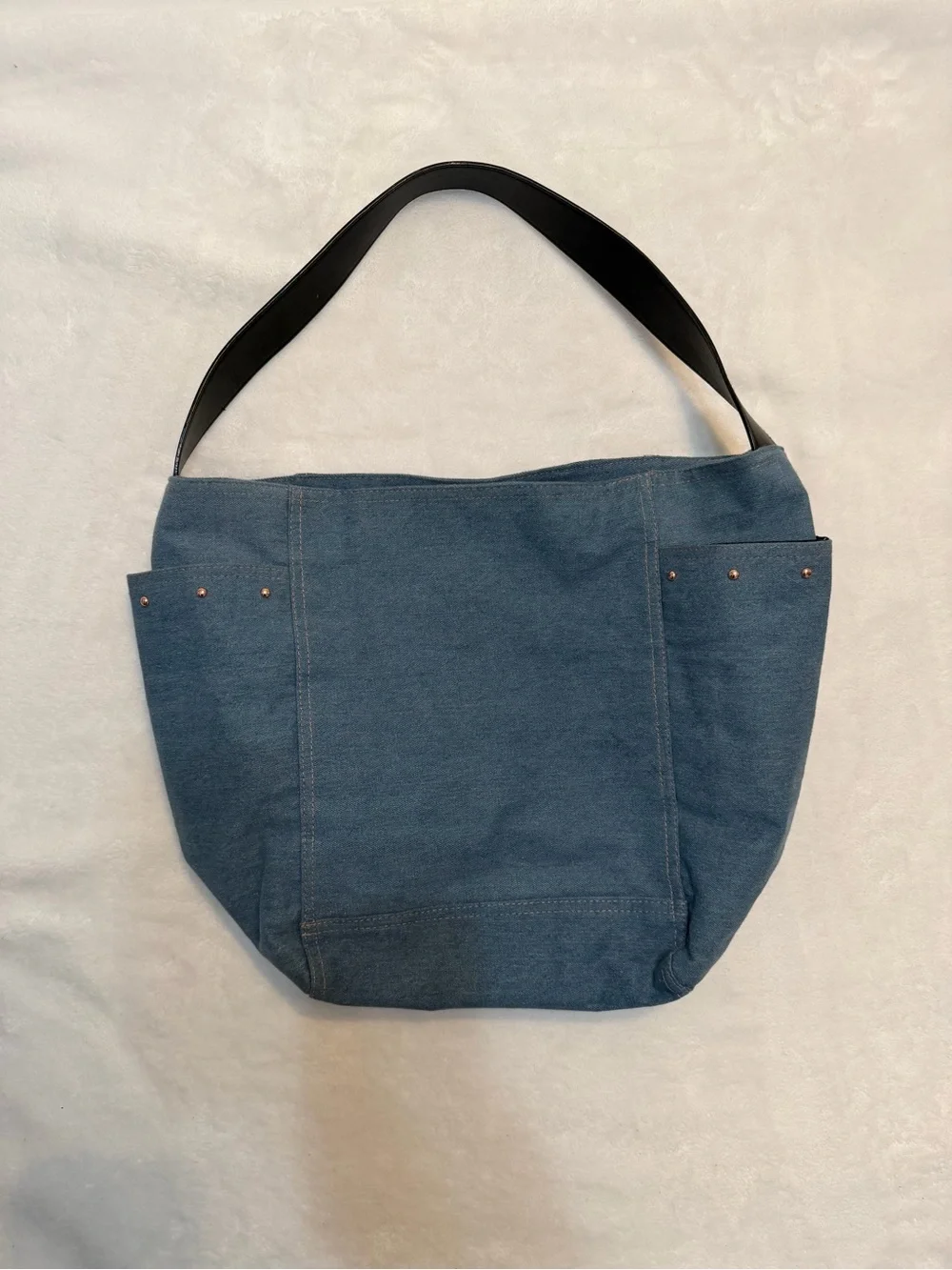 Victoria's Secret Denim Blue Canvas Tote with Black Straps
